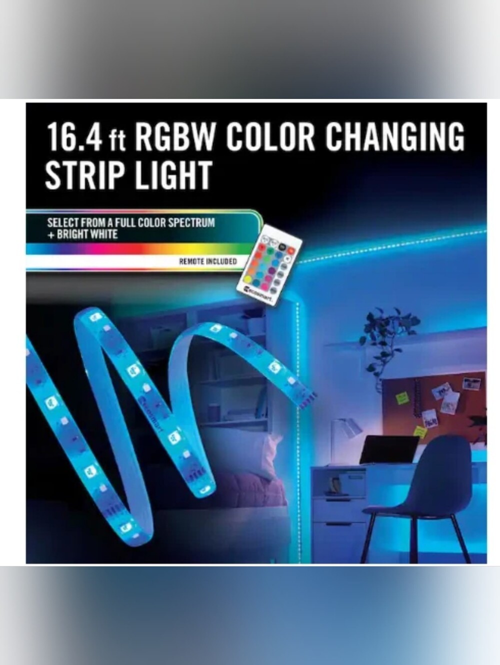 EcoSmart 16.4 ft. Plug-In Dimmable Cuttable Color-Changing LED Strip Light+Remot